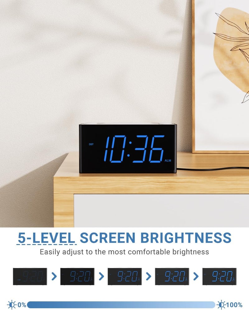 PPLEE Super Loud Alarm Clock for Heavy Sleepers Hearing Impaired Deaf,Vibrating Alarm Clock with Bed Shaker,Big Display Alarm Clock for Bedroom,5 Dimmer,Night Light,USB/Type-C Charger,Power-off Memory - Image 4