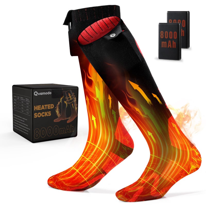Qvamodo 8000mAh Heated Socks for Men Women 12 Hour Heating Rechargeable Electric Heated Socks with 4 Heat Settings â€“ Ideal for Winter Hunting Camping Sports Hiking Cycling Skiing Fishing Outdoor Activities - Image 1