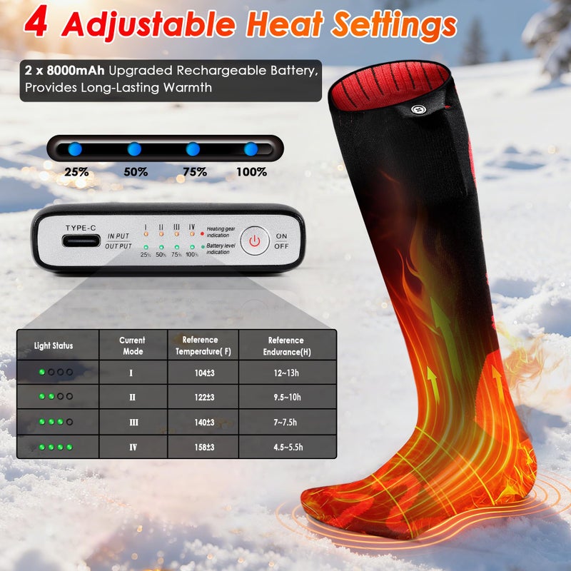 Qvamodo 8000mAh Heated Socks for Men Women 12 Hour Heating Rechargeable Electric Heated Socks with 4 Heat Settings â€“ Ideal for Winter Hunting Camping Sports Hiking Cycling Skiing Fishing Outdoor Activities - Image 2
