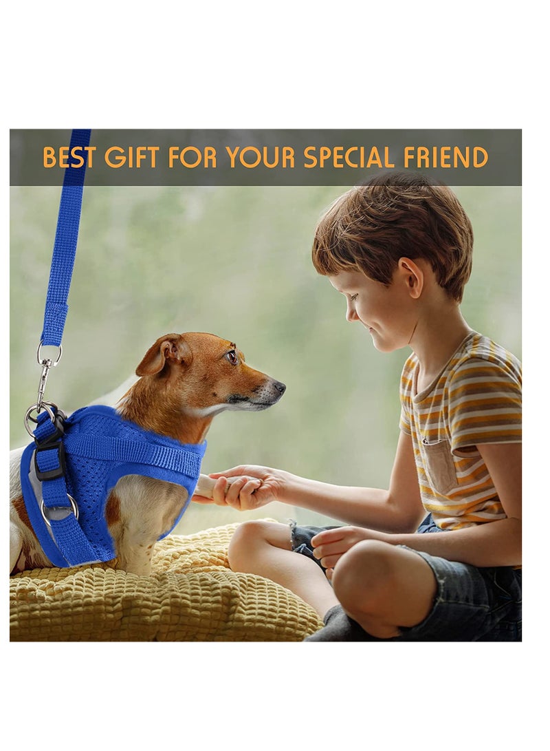 SYOSI Dog and Cat Harness With Pull Strap Pet Adjustable Outdoor Vest Reflective for Dogs Cats Easy Control Small Medium Walking Training Blue - Image 2