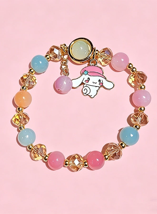 Sanrio 4 Pieces Crystal Bracelets Cartoon Pendant Kawaii Sanrio Pearl Cute Cartoon Elastic Beaded Bracelets Cartoon Themed Pendant Bracelets Gift for Teen Girls Kids - Image 4