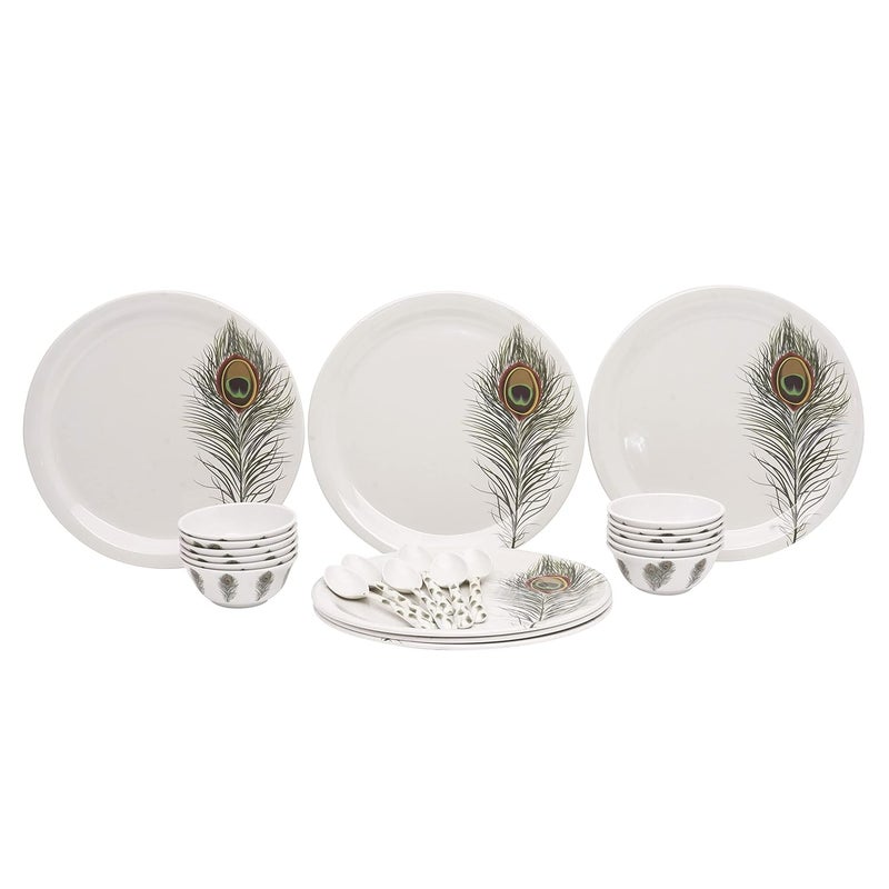 Bataniya Melamine Green Floral Design Dinner Set of 24 pcs Unbreakable Includes 6 Plates 6 Spoons 12 Bowls - Image 1