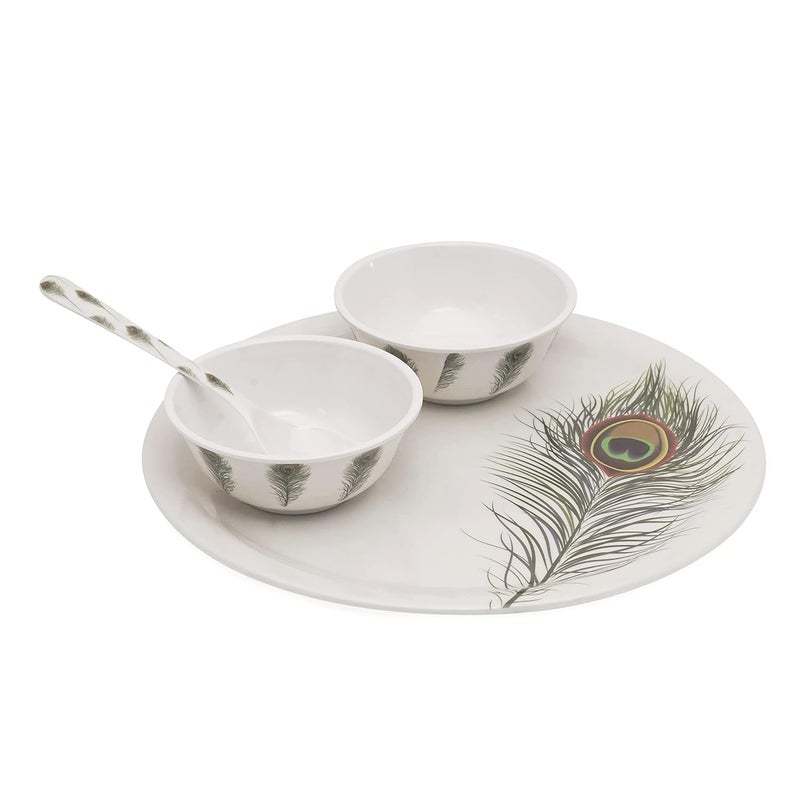 Bataniya Melamine Green Floral Design Dinner Set of 24 pcs Unbreakable Includes 6 Plates 6 Spoons 12 Bowls - Image 3