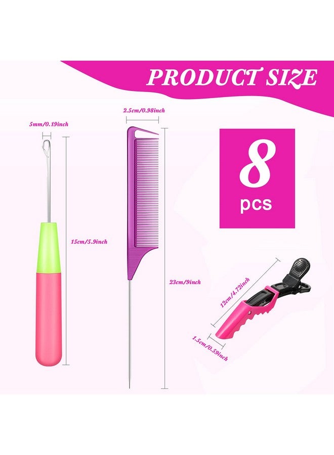 Luinabio 8 Pieces Latch Hook Crochet Needle Comb Hair Clip Set Include 2 Pieces Plastic Crochet Needle 4 Pieces Alligator Hair Clip 2 Pieces Rat Tail Comb For Hair Tool Kits Braid Hair And Hair Extension - Image 3
