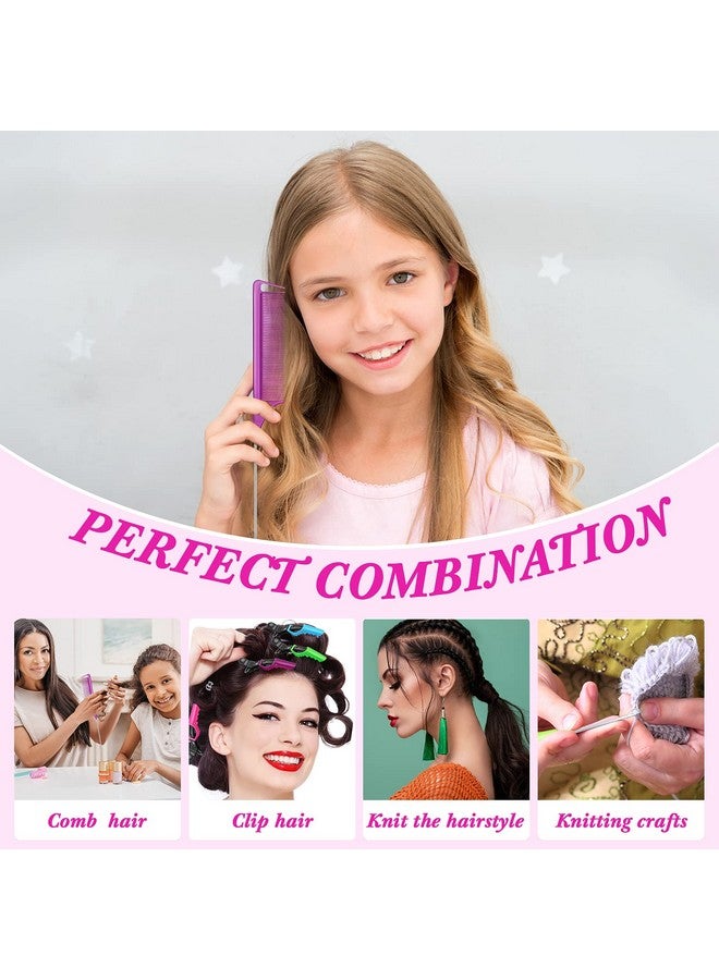 Luinabio 8 Pieces Latch Hook Crochet Needle Comb Hair Clip Set Include 2 Pieces Plastic Crochet Needle 4 Pieces Alligator Hair Clip 2 Pieces Rat Tail Comb For Hair Tool Kits Braid Hair And Hair Extension - Image 5