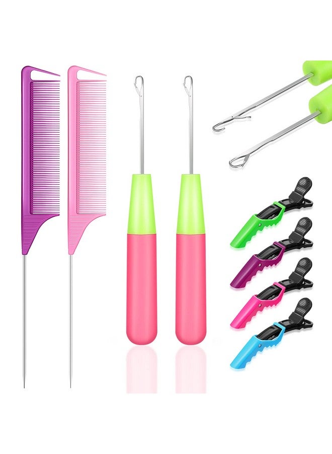 Luinabio 8 Pieces Latch Hook Crochet Needle Comb Hair Clip Set Include 2 Pieces Plastic Crochet Needle 4 Pieces Alligator Hair Clip 2 Pieces Rat Tail Comb For Hair Tool Kits Braid Hair And Hair Extension - Image 1