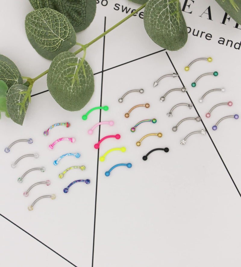 EVELICAL 20-48Pcs 16G Eyebrow Piercing Rook Curved Barbell Kit Eyebrow Tragus Lip Rings for Women Men 8-10mm - Image 3