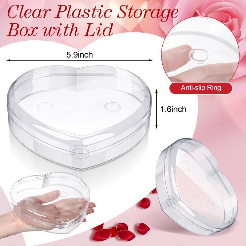 LOYIM 1 Pcs Valentine's Heart Shaped Plastic Container, 5.9" W x 1.6" H Clear Plastic Storage Box with Lid and Anti Slip Ring Heart Dessert Plates Snack Tray for Valentine Party Favor - Image 3