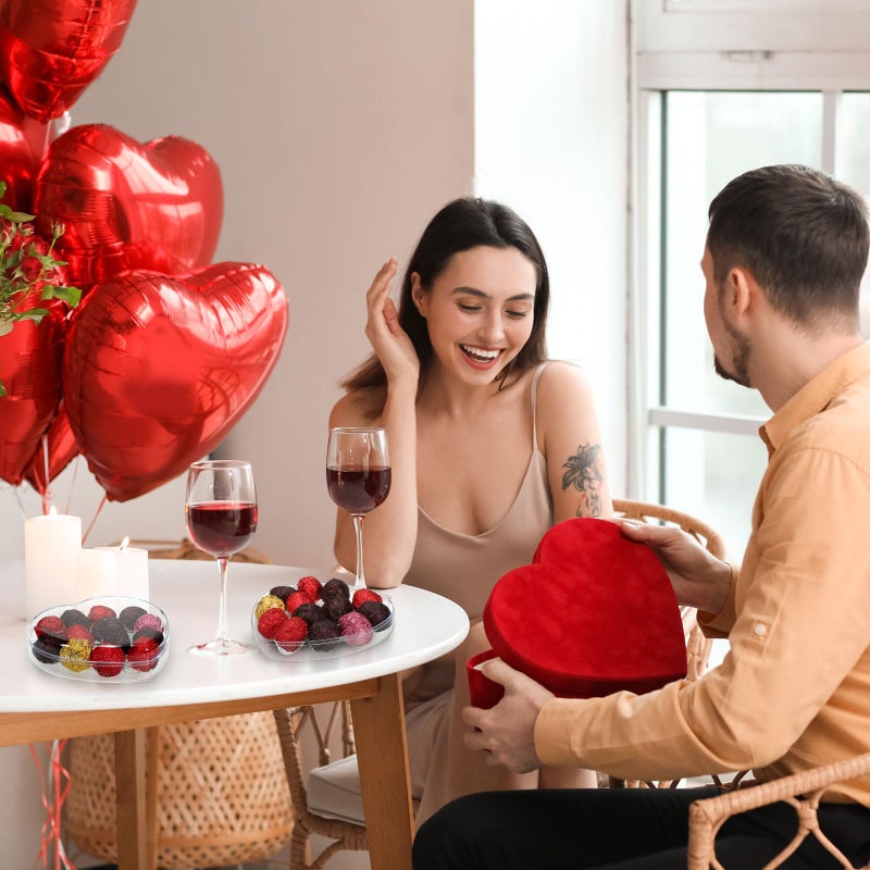 LOYIM 1 Pcs Valentine's Heart Shaped Plastic Container, 5.9" W x 1.6" H Clear Plastic Storage Box with Lid and Anti Slip Ring Heart Dessert Plates Snack Tray for Valentine Party Favor - Image 5