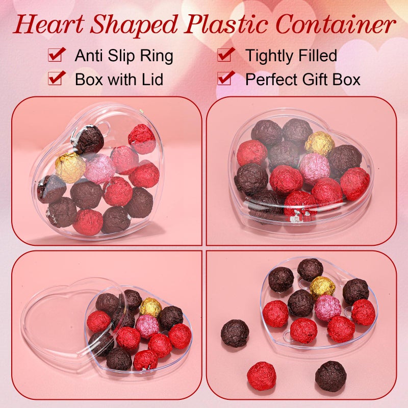 LOYIM 1 Pcs Valentine's Heart Shaped Plastic Container, 5.9" W x 1.6" H Clear Plastic Storage Box with Lid and Anti Slip Ring Heart Dessert Plates Snack Tray for Valentine Party Favor - Image 4