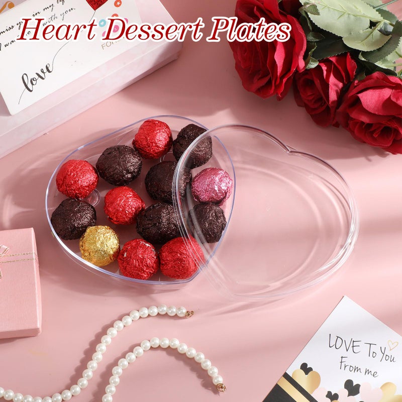 LOYIM 1 Pcs Valentine's Heart Shaped Plastic Container, 5.9" W x 1.6" H Clear Plastic Storage Box with Lid and Anti Slip Ring Heart Dessert Plates Snack Tray for Valentine Party Favor - Image 2