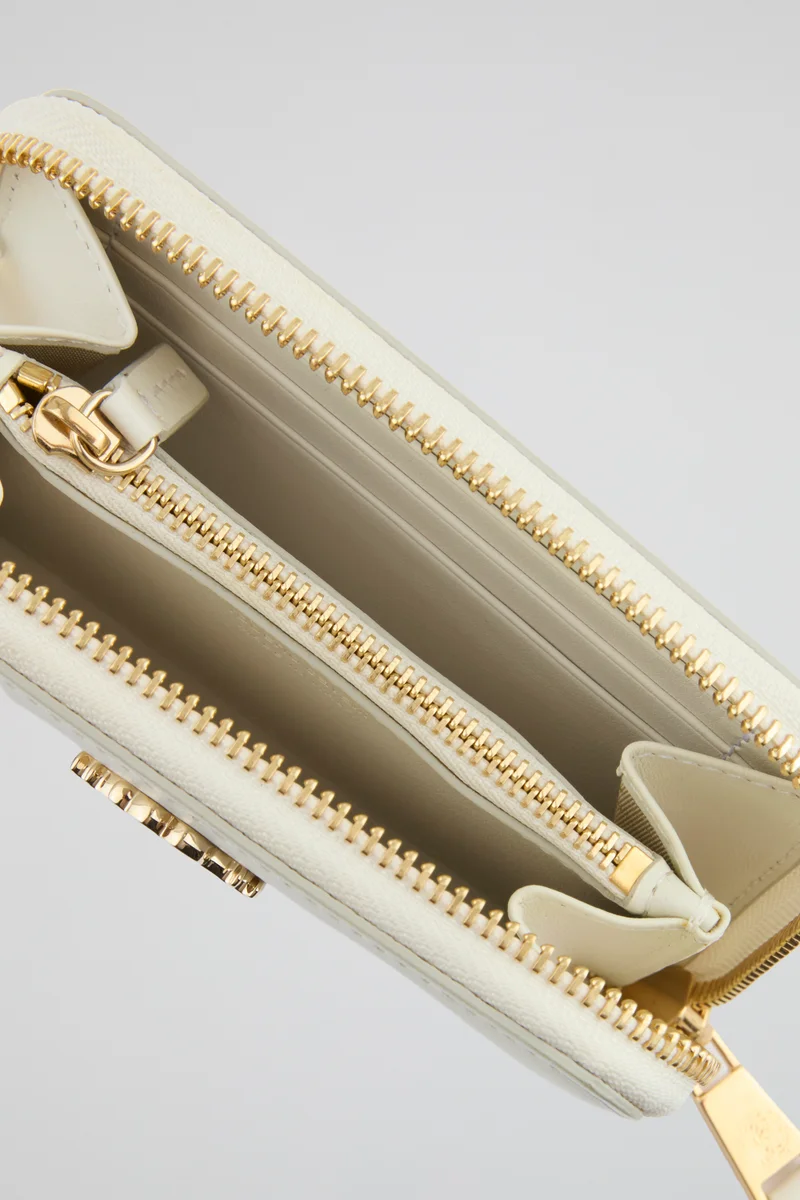 روبرتو كافالي Roberto Cavalli White Zip-Around Wallet with Gold-Tone Logo