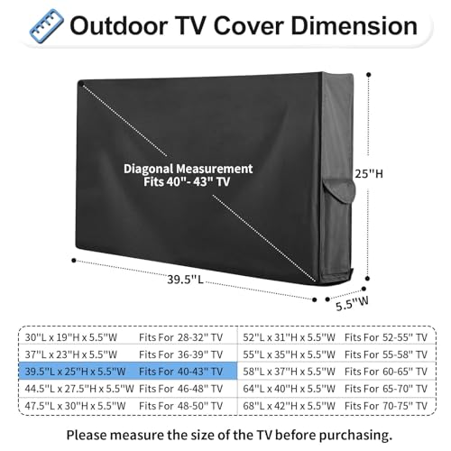 OutdoorLines Waterproof & Weatherproof Outdoor TV Cover - for 40-43 Inch Flat Screen TV, Dustproof & UV Resistant, Black, Size 39.5" L x 25" W x 5.5" H - Image 2