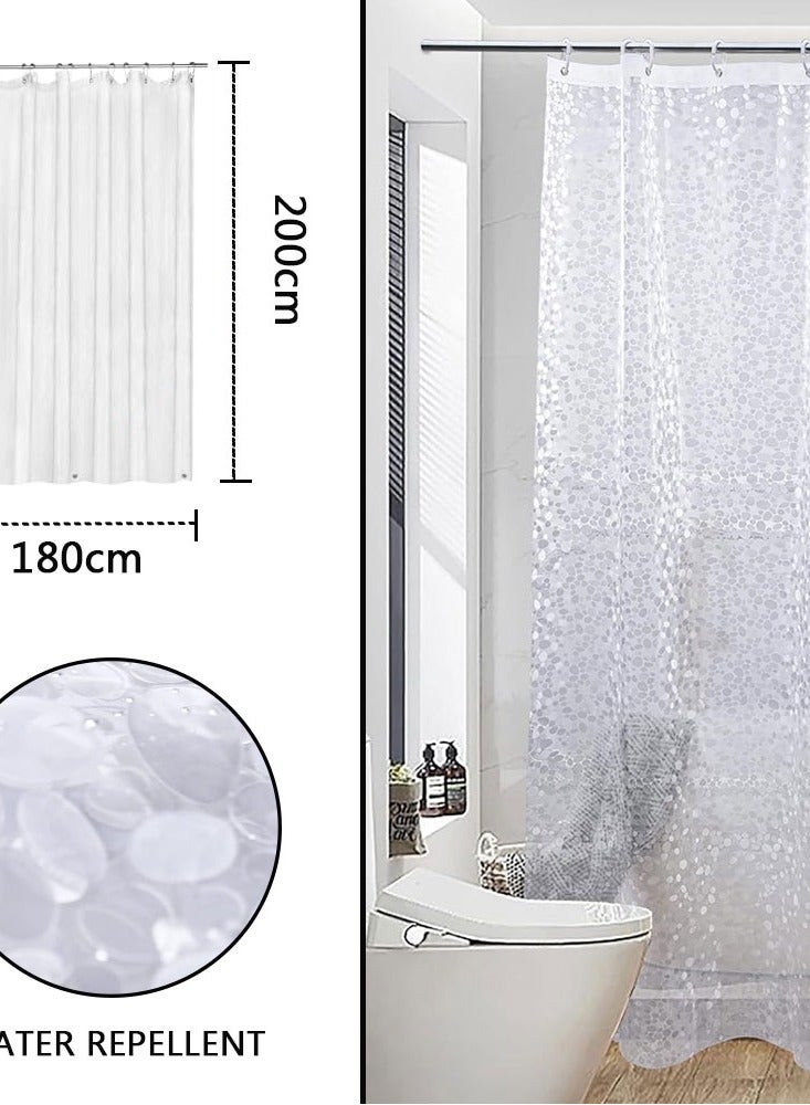 Long Shower Curtain Liner, Heavy Duty PEVA Thick Clear Plastic Shower Curtain with Rust-Proof Metal Grommets, Waterproof Shower Liner for Bathroom, 3DPebble Pattern, 180X200cm - Image 2