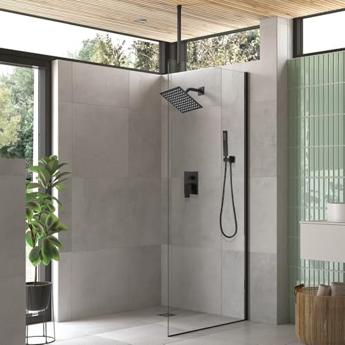 Heable Matte Black Shower System with High Pressure 8'' Rainfall Shower Head, Handheld Shower head, Bathroom Luxury Rain Mixer Shower Combo Set Wall Mounted Shower Faucet Rough-in Valve and Trim Kit - Image 2
