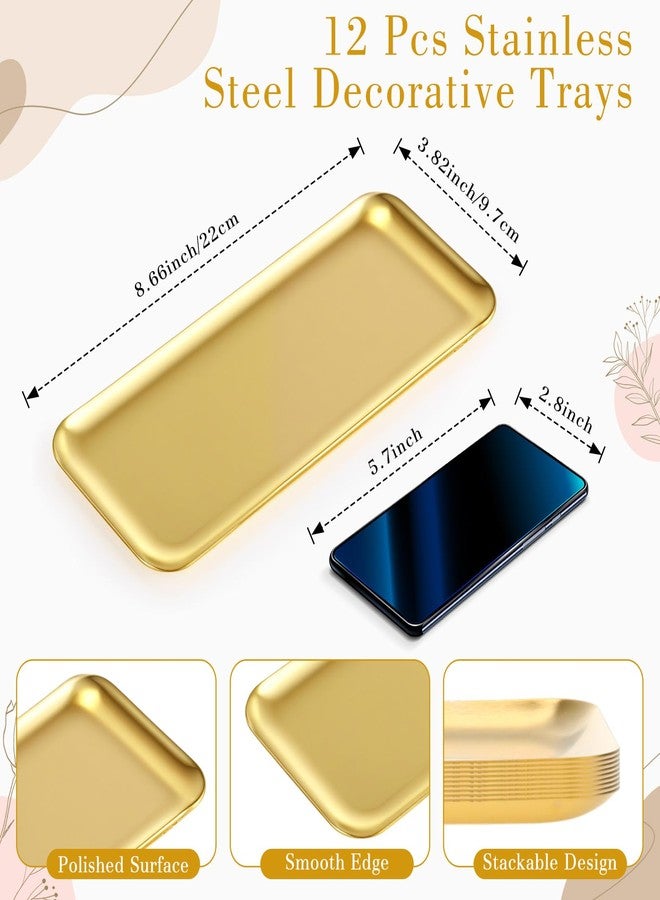 Vesici 12 Pcs 8.66 x 3.82 inches Small Gold Tray Bulk, Stainless Steel Rectangle Serving Trays Trinket Decorative Bathroom Tray for Vanity Jewelry Makeup Towel, Dish Plate Tea Fruit Storage Platter - Image 2