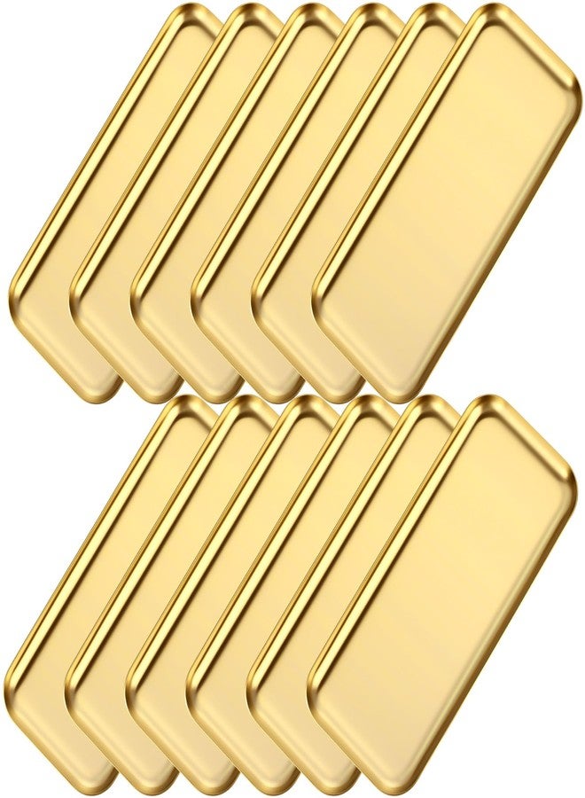 Vesici 12 Pcs 8.66 x 3.82 inches Small Gold Tray Bulk, Stainless Steel Rectangle Serving Trays Trinket Decorative Bathroom Tray for Vanity Jewelry Makeup Towel, Dish Plate Tea Fruit Storage Platter - Image 1