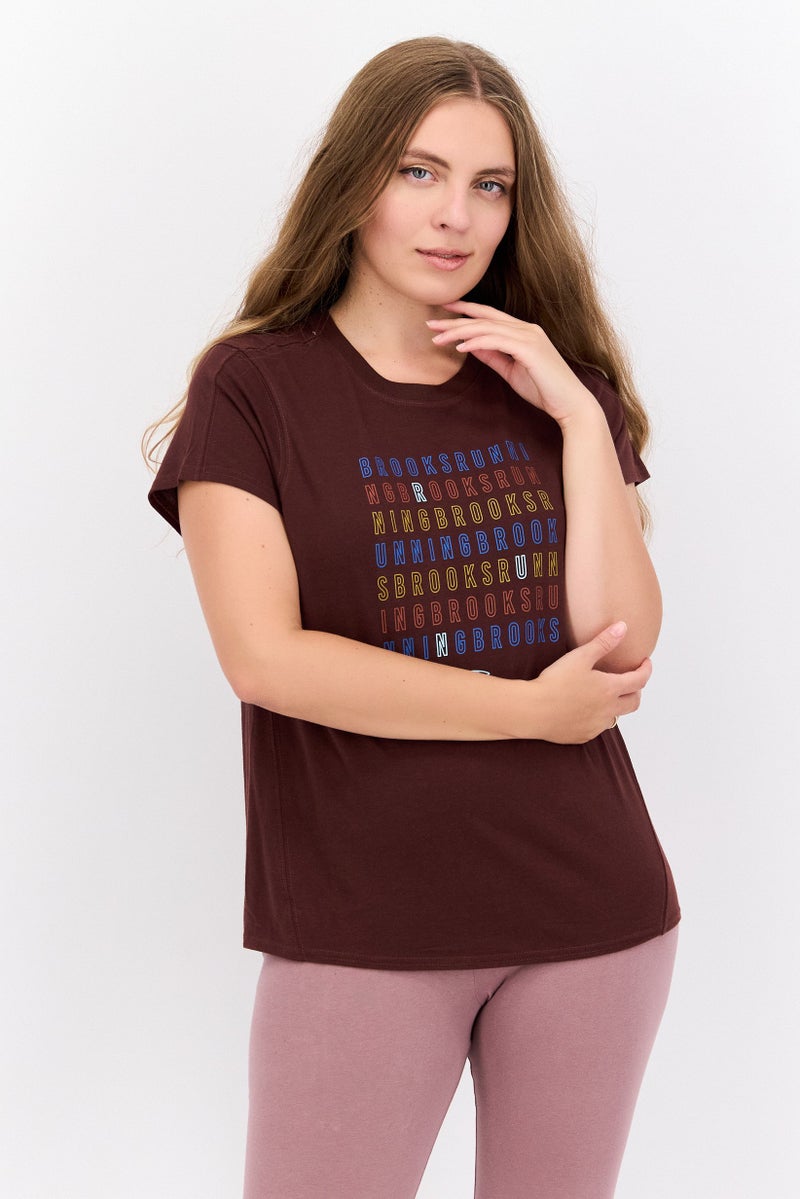Brooks Women Sportswear Fit Short Sleeve Ruining Top, Dark Brown  - Image 1