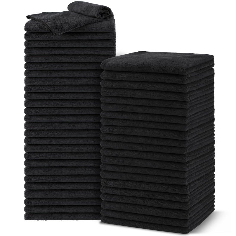 UNIMADE Salon Towels 48 Pack, Microfiber Barber Towel Bulk,(16x29 inches) Fast Drying Hair Towels Super Soft Black Hnad Towels for Gym, Salon, Bath, Spa Use and Home Hair Care(Not Bleach Proof) - Image 1