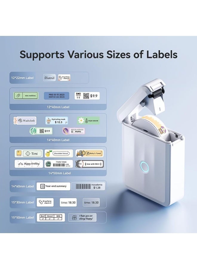 excitat D110 Label Printer, Thermal Label Maker Machine, Labels, Bluetooth Connection, lnkless Printing, Rechargeable, With Label Tape, 1200 mAh, Portable, Suitable for Home, School, Commercial Office, ABS, 100*70mm, White - Image 2