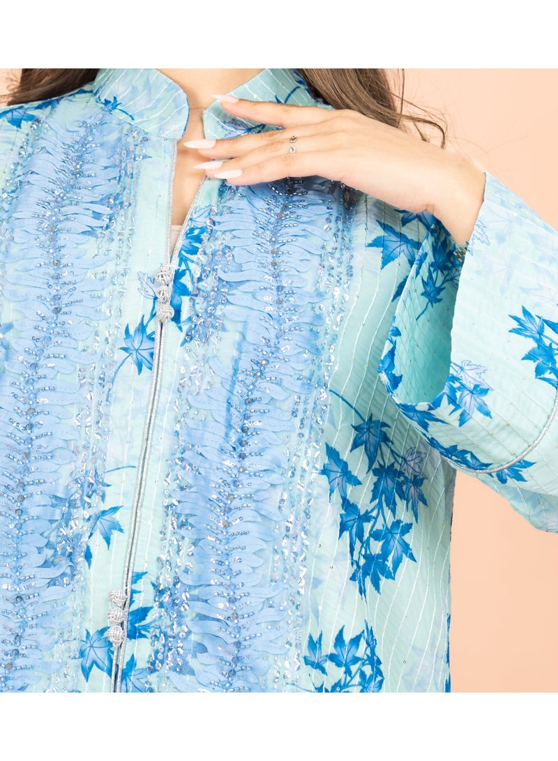 IKKXA Mandarin Colar Printed Elegant Jalabiya - Image 4