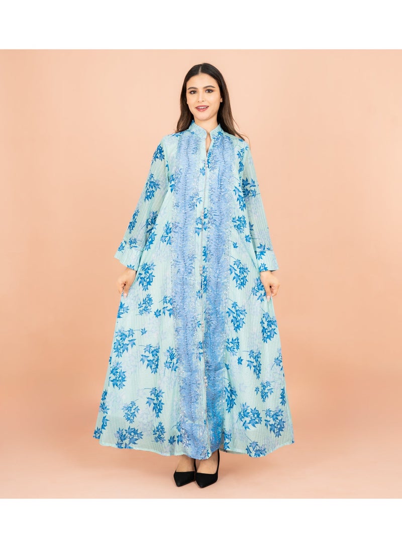 IKKXA Mandarin Colar Printed Elegant Jalabiya - Image 1
