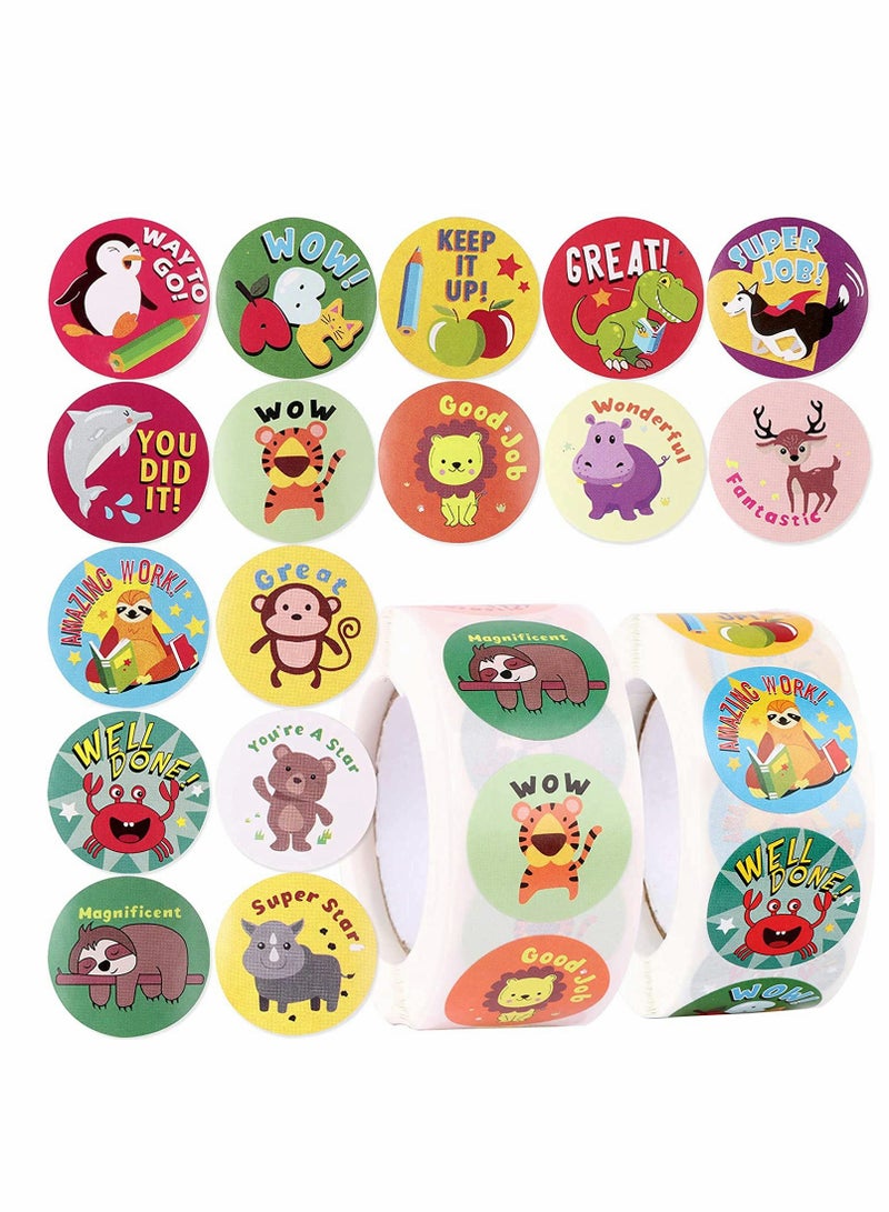 Animal Cartoon Reward Stickers for Kids, Fun Motivational Labels for Teachers and Classrooms, 1000 Pcs (2 Rolls, 1 Inch)  - Image 1