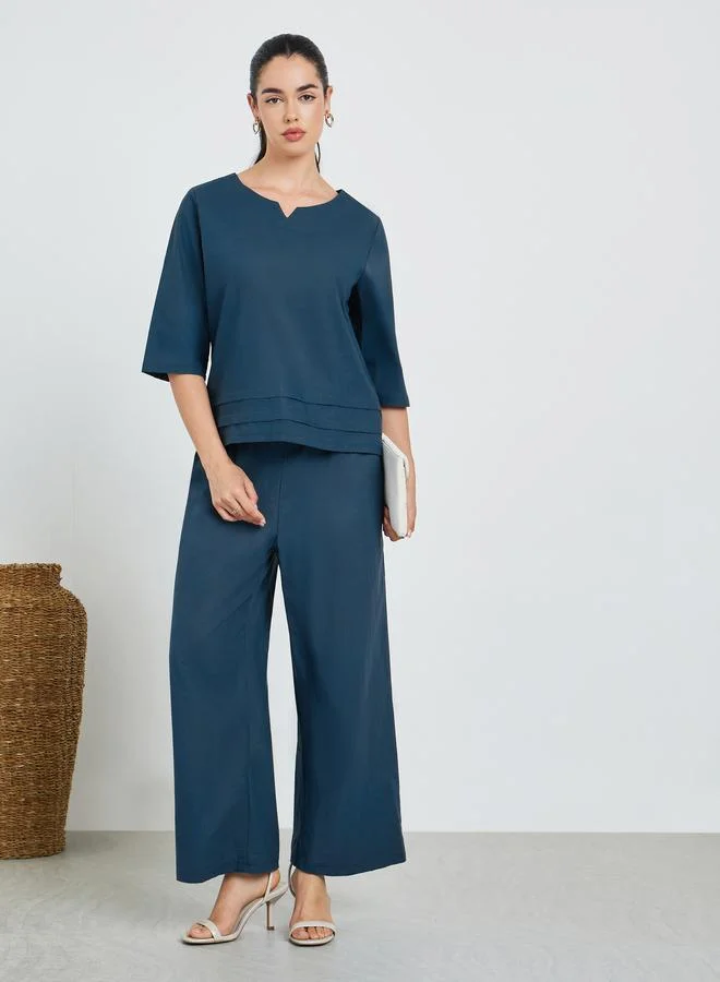 Women Fold Pleat Top and Wide Leg Modest Set