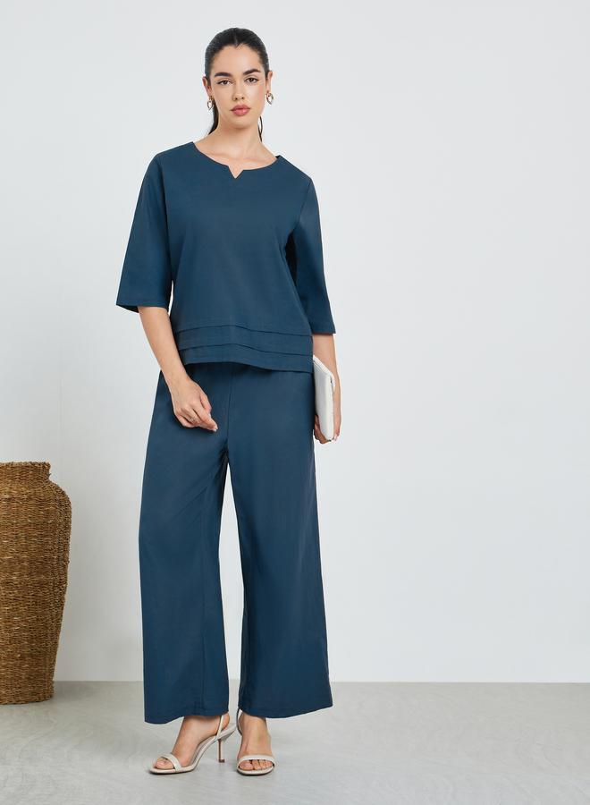 Amirah Women Fold Pleat Top and Wide Leg Modest Set - Image 1