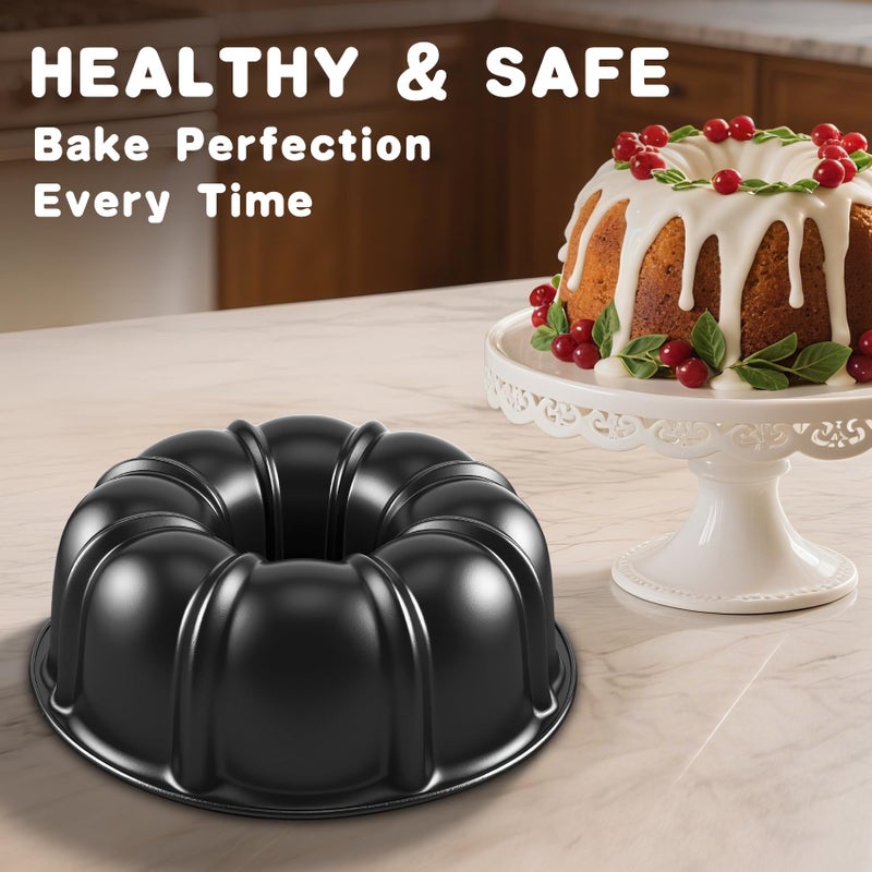 Shinsin 10â€ Cake Pan, Nonstick Fluted Cake Pan, Buntz Pound Cake Mold,Tube Bakeware,Baking Mold for Jello/Gelatin/Chocoflan, Non Toxic, Easy Clean - Black - Image 3