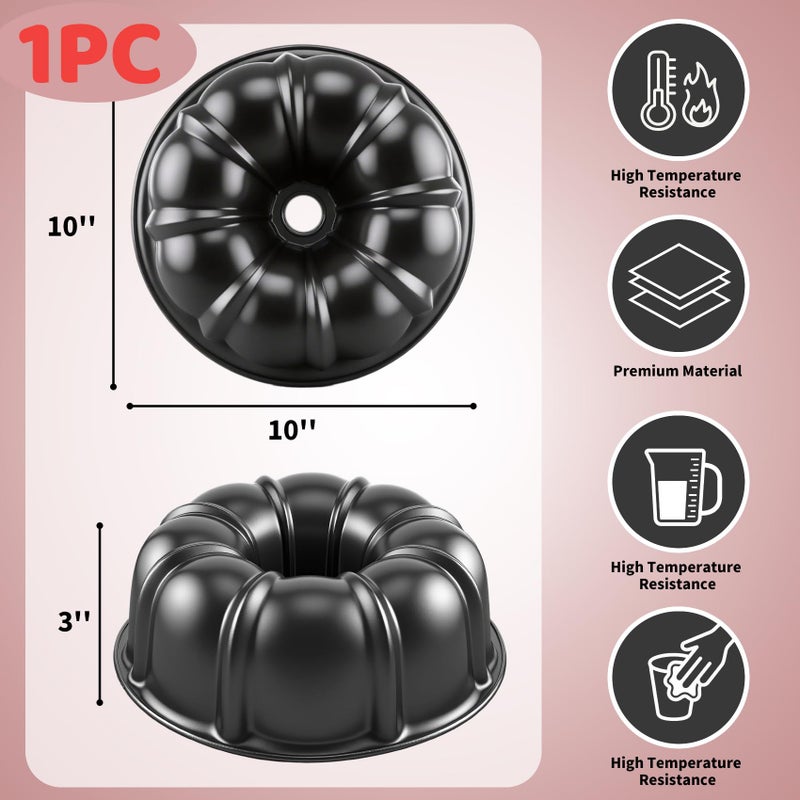 Shinsin 10â€ Cake Pan, Nonstick Fluted Cake Pan, Buntz Pound Cake Mold,Tube Bakeware,Baking Mold for Jello/Gelatin/Chocoflan, Non Toxic, Easy Clean - Black - Image 2