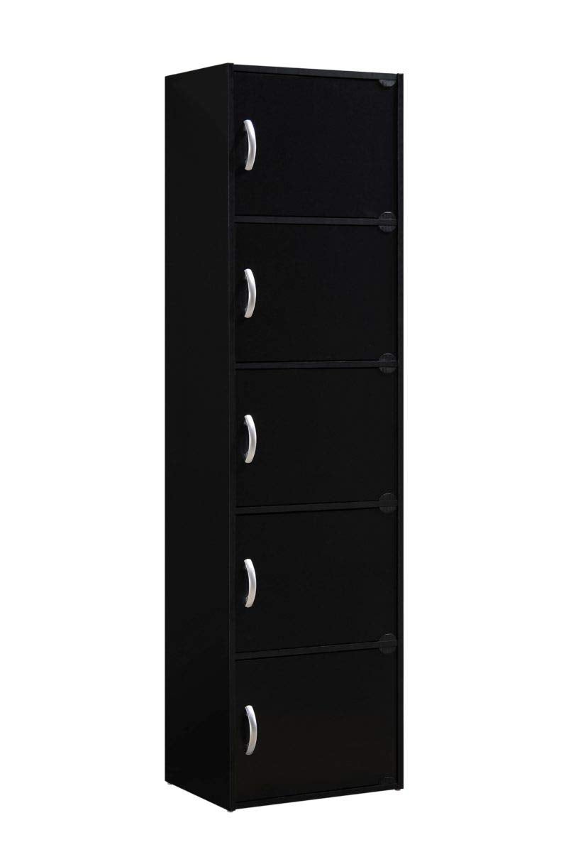 Hodedah Hodedah 5 Shelf 59 Inch Tall Wooden Enclosed Organization Storage Bookcase Cabinets for Home Office and School with 5 Doors Black 