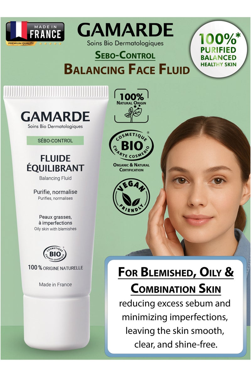 gamarde Sebo-Control Balancing Face Fluid 40ml – Certified Organic Vegan French Skincare for Oily, Acne-Prone & Imperfection-Prone Skin – Mattifies, Purifies, Regulates Sebum, Smoothes Skin Texture – With Essential Oils & Thermal Spring Water - Image 1