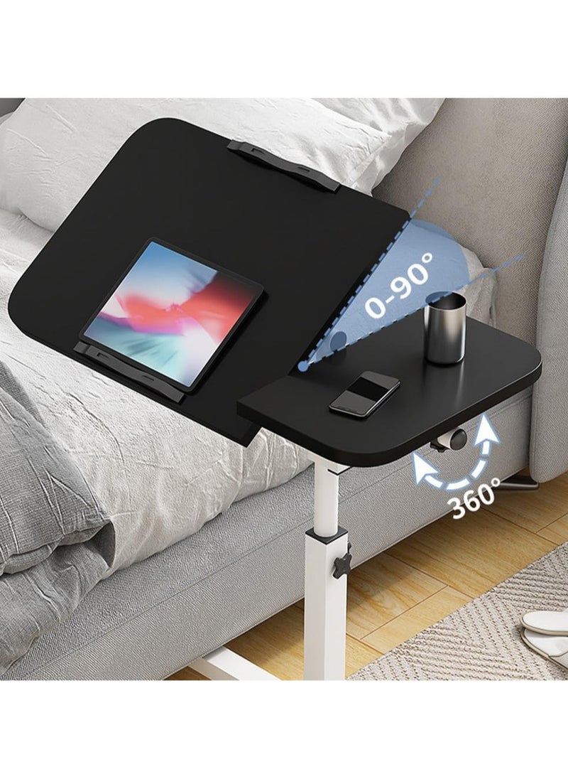Lifting and Rotating Laptop Desk for Home and Office, Movable Bedside Table with Rollers, Adjustable Computer Stand, with 4 Wheels Sofa Side Table, Coffee Table 60 * 40cm (Black)