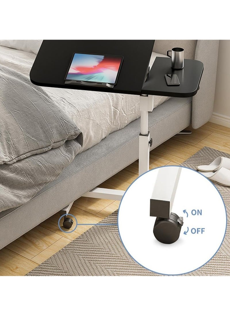 Lifting and Rotating Laptop Desk for Home and Office, Movable Bedside Table with Rollers, Adjustable Computer Stand, with 4 Wheels Sofa Side Table, Coffee Table 60 * 40cm (Black)