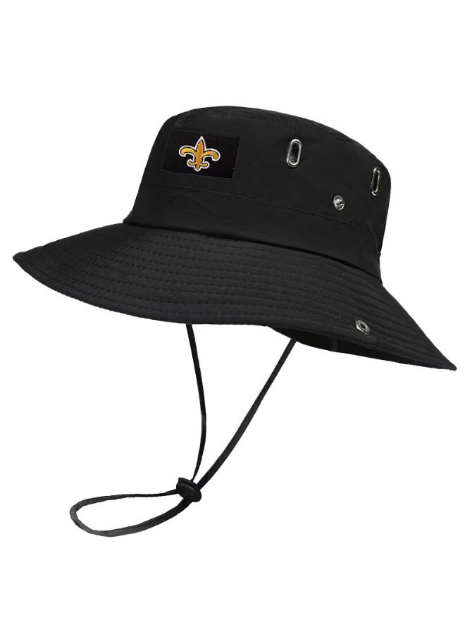 New Orleans Saints Black Boonie Bucket Hat - Official Team Logo Outdoor Sun Hat with Secure Fit for Fans