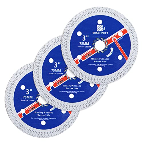BRSCHNITT Super Thin Diamond Porcelain Saw Blade with X Teeth,BRSCHNITT3pcs 3 Inch (75mm) x Arbor 10mm Angle Grinder Diamond Cutting Disc for Dry/Wet Cutting Porcelain Tile Ceramic Marble Granite - Image 1