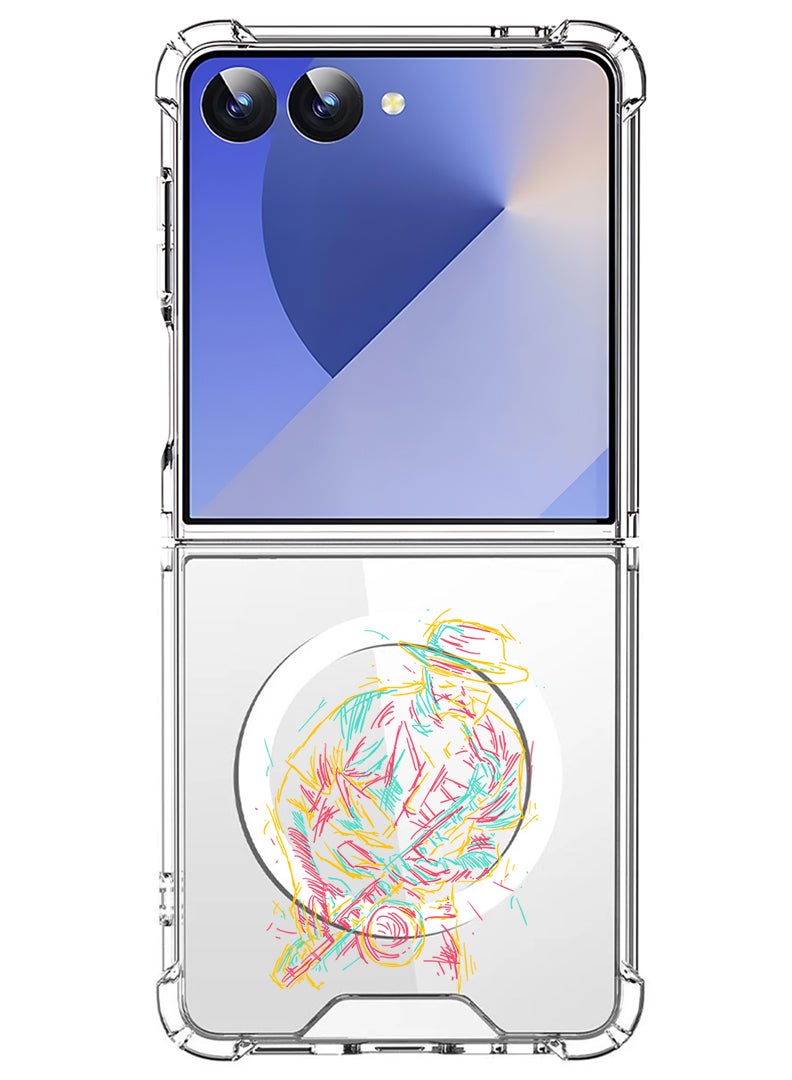Theodor Magnetic Case for Samsung Galaxy Z Flip 7 Compatible with MagSafe Wireless Charging, Shockproof Phone Bumper Cover Abstract saxophone - Image 1