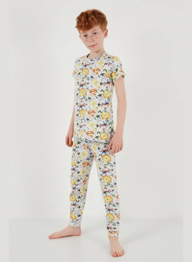 ليلا طقم بيجامة قطنية % برقبة دائرية بنقشة ليلى للأولاد