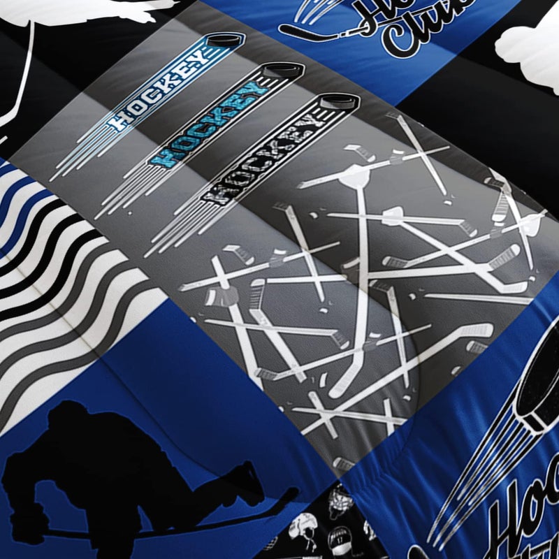HOSIMA Ice Hockey Full Size Comforter Sets for Boys Kids Teens Bedroom Decor,Soft Microfiber Sports Theme Blue and Gray Hockey Bedding with 2 Pillowcases,Hockey Player Bedding Comforters & Sets. - Image 5