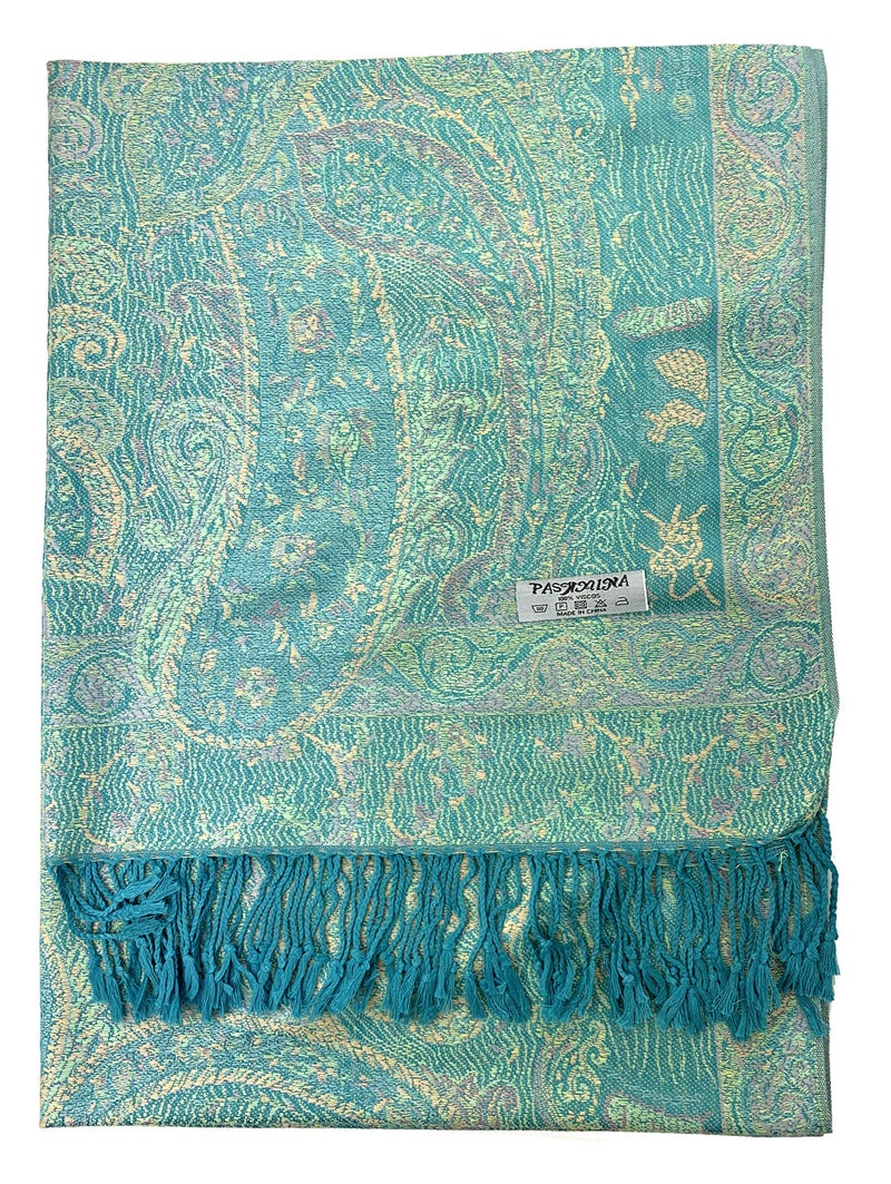 Plum Feathers Tapestry Ethnic Paisley Pattern Pashmina Scarf Mint Tq Tapestry - Image 2