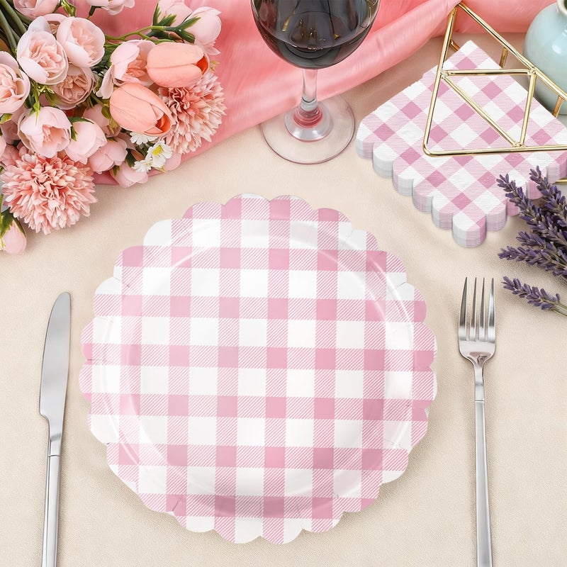 Oigco 50 Pcs Pink Plates and Napkins, Disposable Light Pink Scalloped Paper Plates & Napkins for Wedding Bridal Shower Birthday Baby Shower, Serves 25 - Image 5