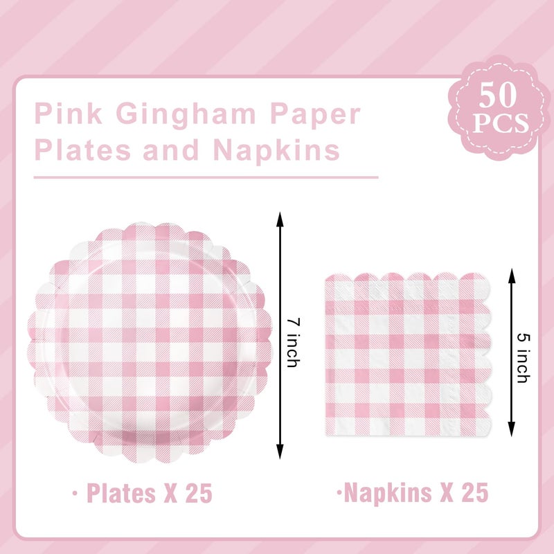 Oigco 50 Pcs Pink Plates and Napkins, Disposable Light Pink Scalloped Paper Plates & Napkins for Wedding Bridal Shower Birthday Baby Shower, Serves 25 - Image 2