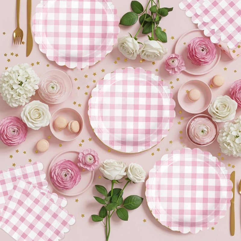 Oigco 50 Pcs Pink Plates and Napkins, Disposable Light Pink Scalloped Paper Plates & Napkins for Wedding Bridal Shower Birthday Baby Shower, Serves 25 - Image 4