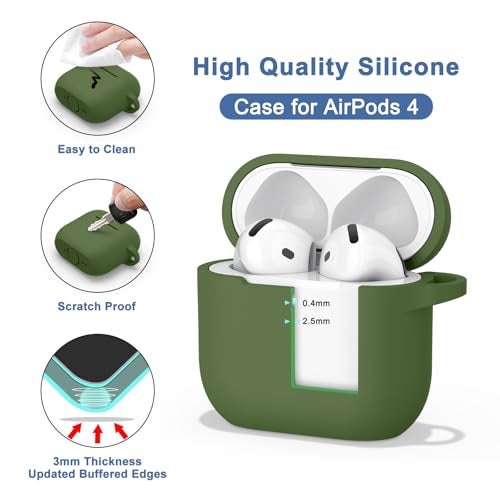 Meliya Case for AirPods 4 (2024), Wireless Charging, Powerful Drop Protection, Tough Magnetic Cover with Cleaning Pen for Apple AirPods 4th Generation- Green - Image 5