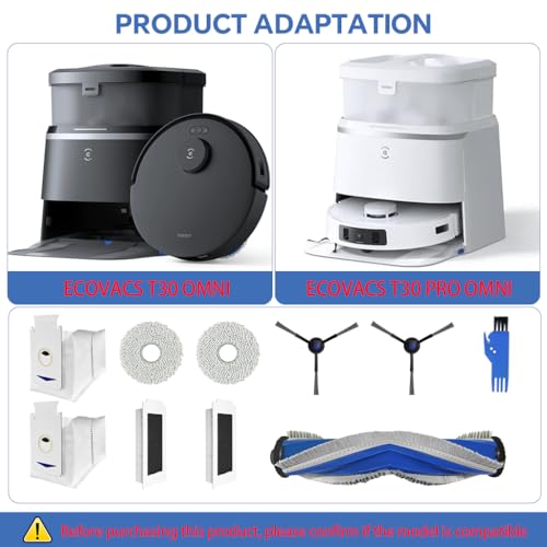 HASTHIP® 10Pcs Replacement Parts for Ecovacs T30 Omni/T30 PRO Omni, Spare Accessories with 1 Main Brush, 2 Side Brushes, 2 Mop Cloth, 2 Filters, 1 Cleaning Brush, 2 Dust Bags - Cleaning Tools - Image 2