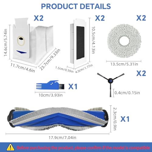 HASTHIP® 10Pcs Replacement Parts for Ecovacs T30 Omni/T30 PRO Omni, Spare Accessories with 1 Main Brush, 2 Side Brushes, 2 Mop Cloth, 2 Filters, 1 Cleaning Brush, 2 Dust Bags - Cleaning Tools - Image 3