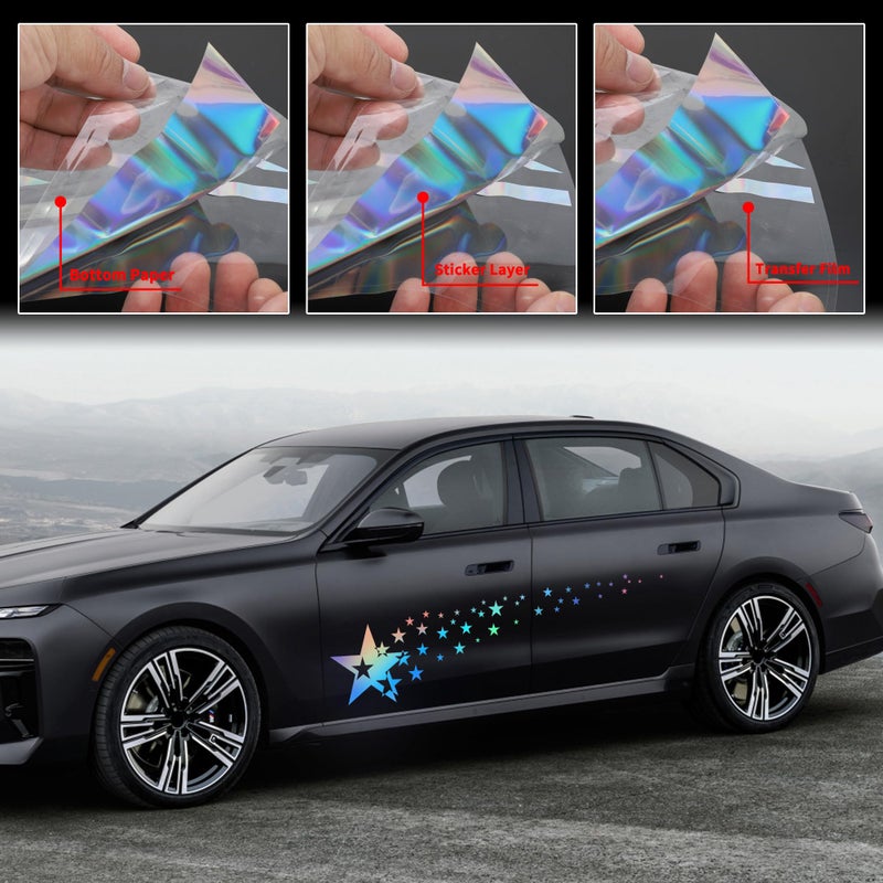 TOMALL 1 Pair 62.6'' Stars Graphics Vinyl Decals for Car Body Door Sides Universal Waterproof Stars Stickers Decoration for Vehicles SUV Truck Off-Road Home Wall (Gradient) - Image 3