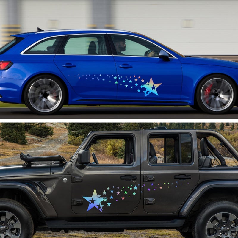 TOMALL 1 Pair 62.6'' Stars Graphics Vinyl Decals for Car Body Door Sides Universal Waterproof Stars Stickers Decoration for Vehicles SUV Truck Off-Road Home Wall (Gradient) - Image 4