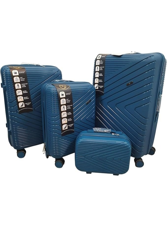اتش تي مجموعة حقائب سفر H.T من 4 قطع - حقائب متينة بهيكل صلب مع عجلات دوارة وسحابات مقاومة للانحشار (13/20/24/28 بوصة، 11/44/74/110 لتر، مجموعة خفيفة الوزن، لون أزرق)
